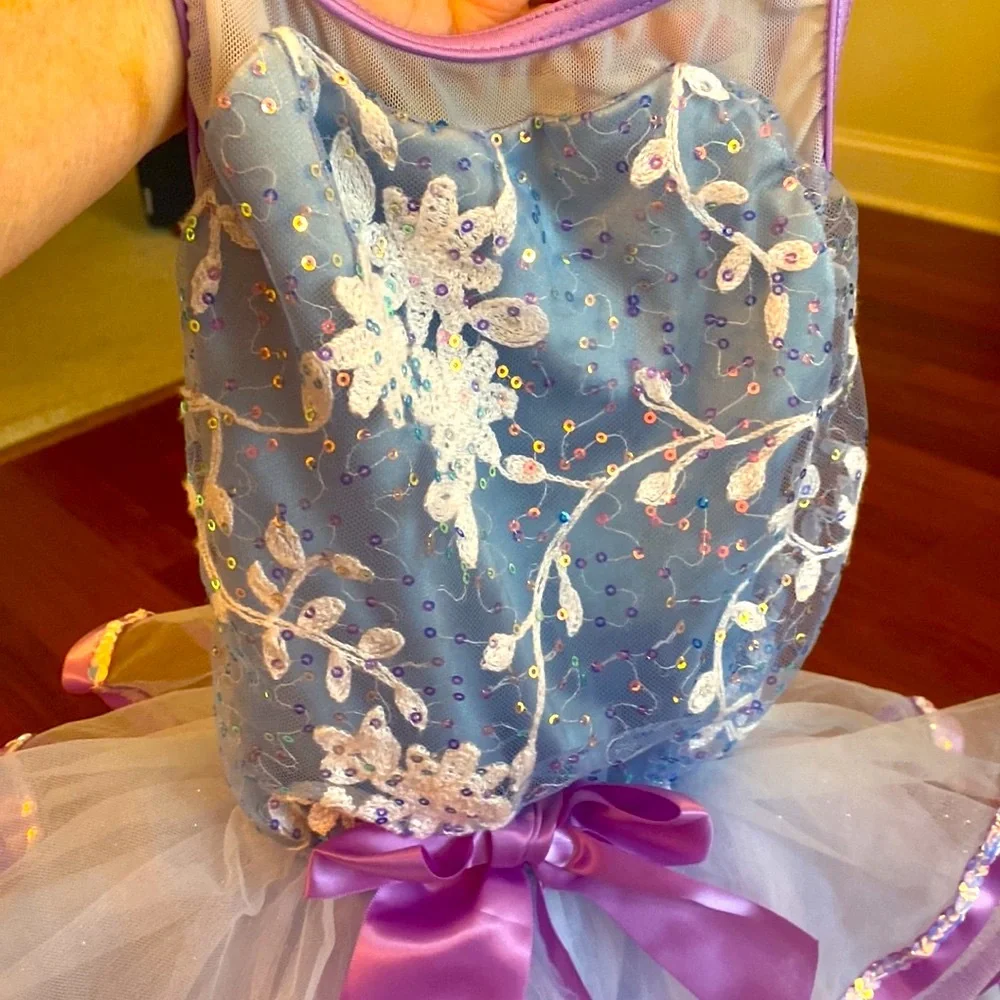 Girls Weissman EUC Blue & Purple Ballerina Costume w/Purple Hairbow - Sz XSC